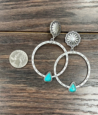Big Boho Concho Turquoise Silver Hoop Earrings - Simply Me Boutique