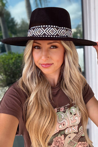 Black Boho Stripe Pattern Fedora Hat - Simply Me Boutique