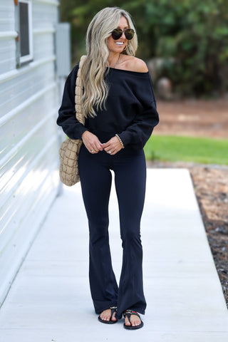 Black Chic Comfort Boatneck Cropped Sweatshirt - Simply Me Boutique