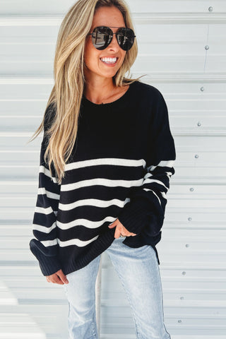 Black Coastal Stripes Oversized Sweater - Simply Me Boutique
