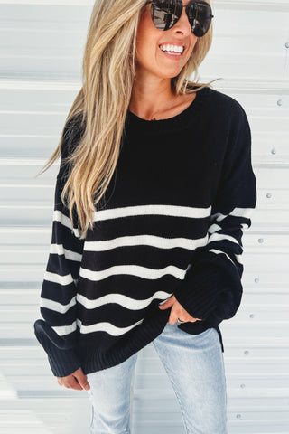 Black Coastal Stripes Oversized Sweater - Simply Me Boutique
