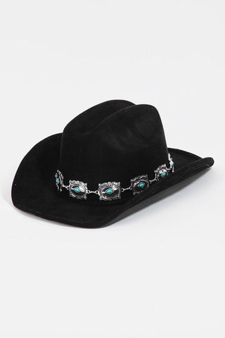 Black Concho Chain Disc Cowboy Hat - Simply Me Boutique