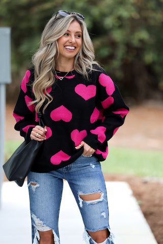 BLACK Endless Love Heart Sweater - Simply Me Boutique