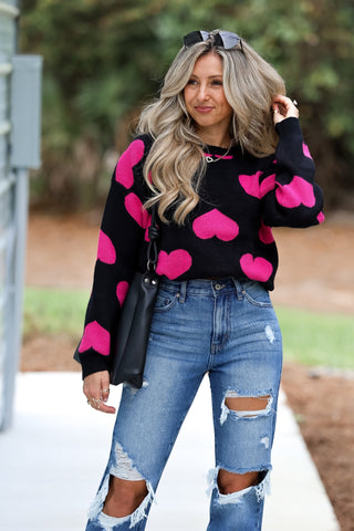 BLACK Endless Love Heart Sweater - Simply Me Boutique