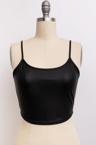 Black Faux Leather Cami Crop Top - Simply Me Boutique