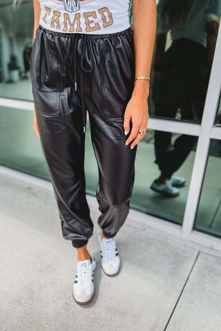 Black Faux Leather Pocket Joggers - Simply Me Boutique