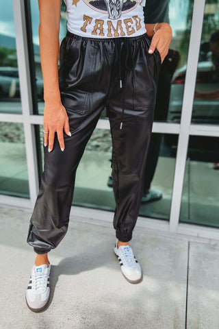 Black Faux Leather Pocket Joggers - Simply Me Boutique