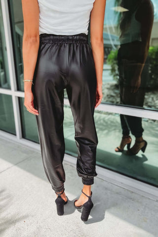 Black Faux Leather Pocket Joggers - Simply Me Boutique