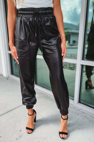 Black Faux Leather Pocket Joggers - Simply Me Boutique