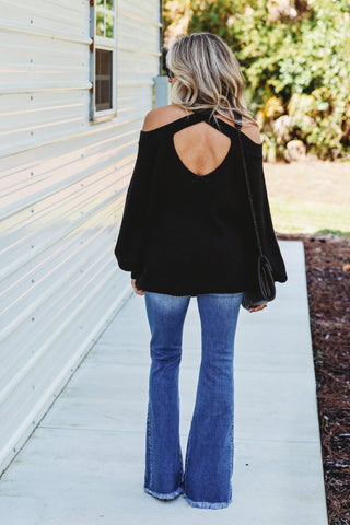 Black Mineral Wash Just Another Day Cold Shoulder Sweater - Simply Me Boutique
