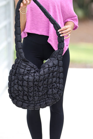 Black Quilted Carryall Bag - Simply Me Boutique