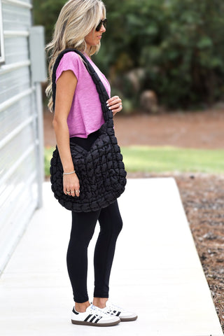 Black Quilted Carryall Bag - Simply Me Boutique