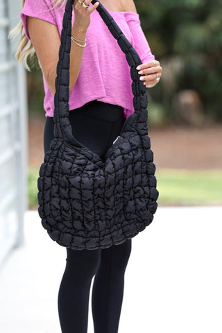 Black Quilted Carryall Bag - Simply Me Boutique
