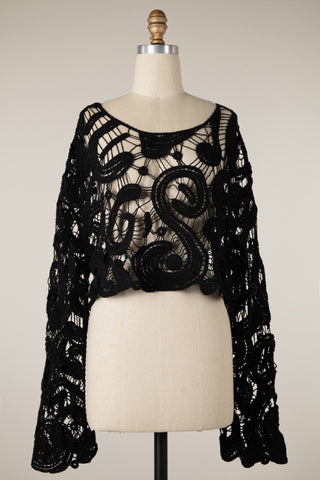 BLACK The Marlowe Lace Crochet Top - Simply Me Boutique