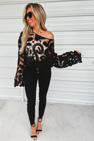 BLACK The Marlowe Lace Crochet Top - Simply Me Boutique