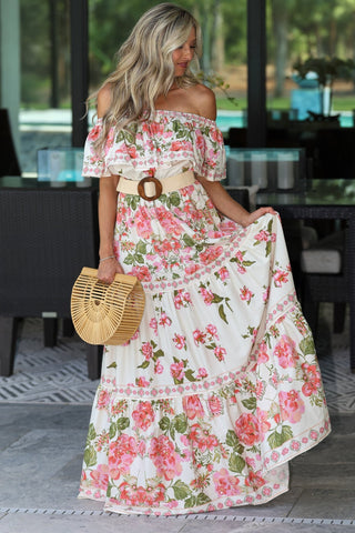 Blooming Romance Belted Maxi Dress - Simply Me Boutique