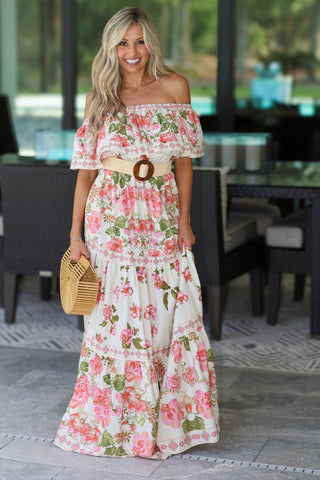 Blooming Romance Belted Maxi Dress - Simply Me Boutique