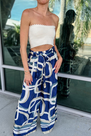 Blue Abstract Silky Wide Leg Pants - Simply Me Boutique