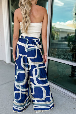 Blue Abstract Silky Wide Leg Pants - Simply Me Boutique