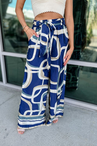 Blue Abstract Silky Wide Leg Pants - Simply Me Boutique