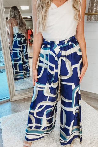 *Blue Abstract Wide Leg Pants - Simply Me Boutique