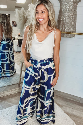 *Blue Abstract Wide Leg Pants - Simply Me Boutique