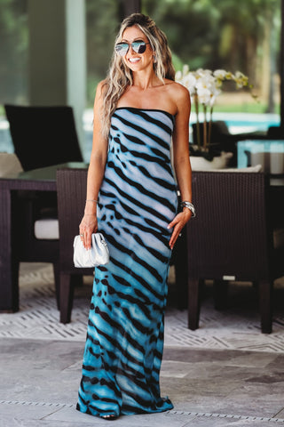 Blue Mirage Strapless Maxi Dress with Bodysuit - Simply Me Boutique
