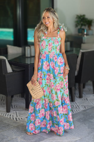 Blue Skies & Blossoms Dress - Simply Me Boutique