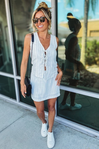 Boardwalk Breeze Off White Striped Skirt Set - Simply Me Boutique