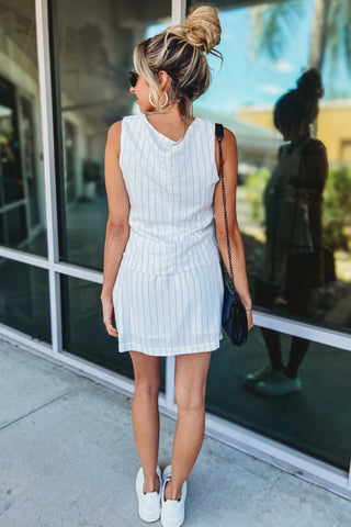 Boardwalk Breeze Off White Striped Skirt Set - Simply Me Boutique