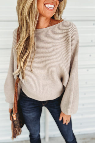 Boat Neck Balloon Sleeve Sweater 2 COLORS! - Simply Me Boutique