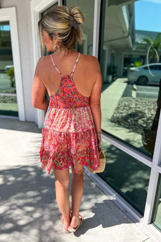 Boho Bloom Coral Patchwork Dress - Simply Me Boutique