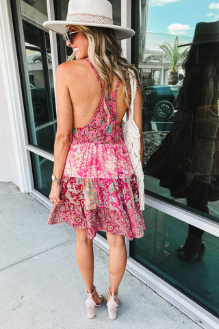 Boho Bloom Coral Patchwork Dress - Simply Me Boutique