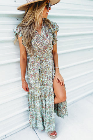 Boho Dreams Blue Ruffle Wrap Dress - Simply Me Boutique