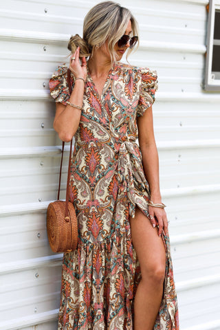 Boho Dreams Cream Ruffle Wrap Dress - Simply Me Boutique