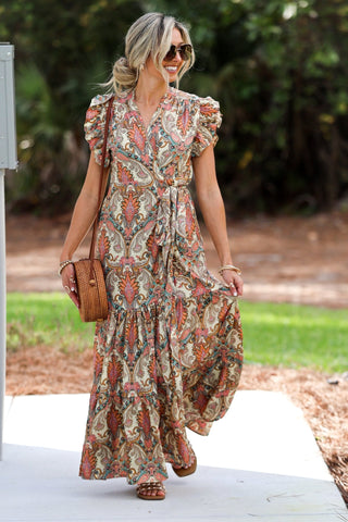 Boho Dreams Cream Ruffle Wrap Dress - Simply Me Boutique