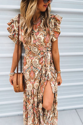 Boho Dreams Cream Ruffle Wrap Dress - Simply Me Boutique