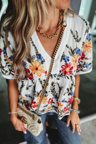 Boho Floral Embroidered Baby Doll Top - Simply Me Boutique