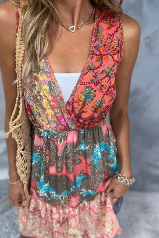 Boho Inspiration Coral Patchwork Dress - Simply Me Boutique