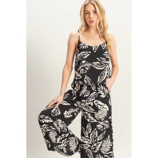 Botanical Breeze Black and Cream Cropped Pants Set - Simply Me Boutique