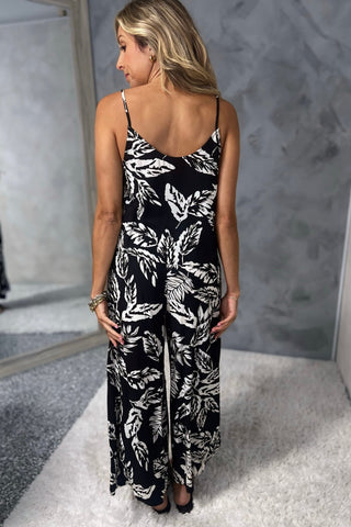 Botanical Breeze Black and Cream Cropped Pants Set - Simply Me Boutique