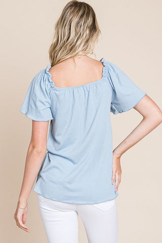 Breezy Charm Blue Smocked Top - Simply Me Boutique