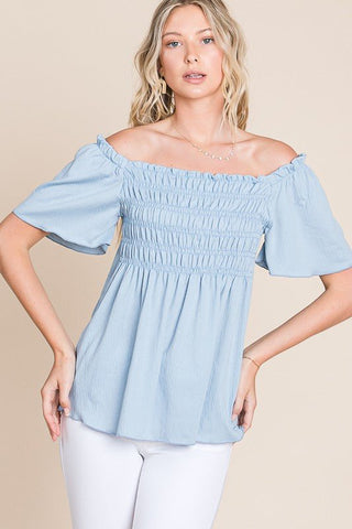 Breezy Charm Blue Smocked Top - Simply Me Boutique