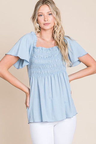 Breezy Charm Blue Smocked Top - Simply Me Boutique