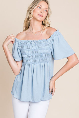 Breezy Charm Blue Smocked Top - Simply Me Boutique