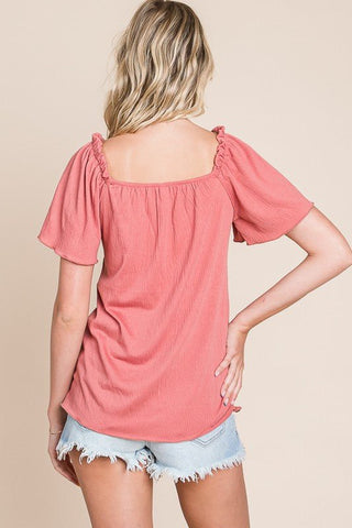 Breezy Charm Dusty Rust Smocked Top - Simply Me Boutique