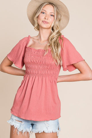 Breezy Charm Dusty Rust Smocked Top - Simply Me Boutique