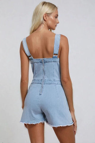Brianna Square Neck Denim Romper (Light Wash) - Simply Me Boutique