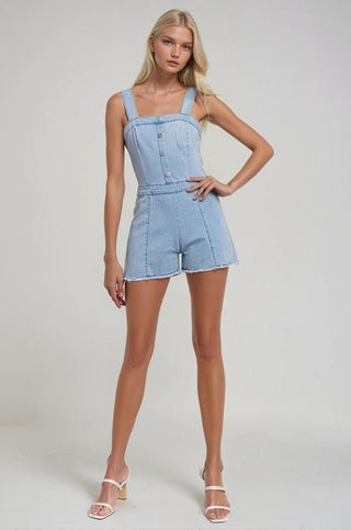 Brianna Square Neck Denim Romper (Light Wash) - Simply Me Boutique