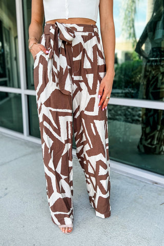 Brown Abstract Wide Leg Pants - Simply Me Boutique